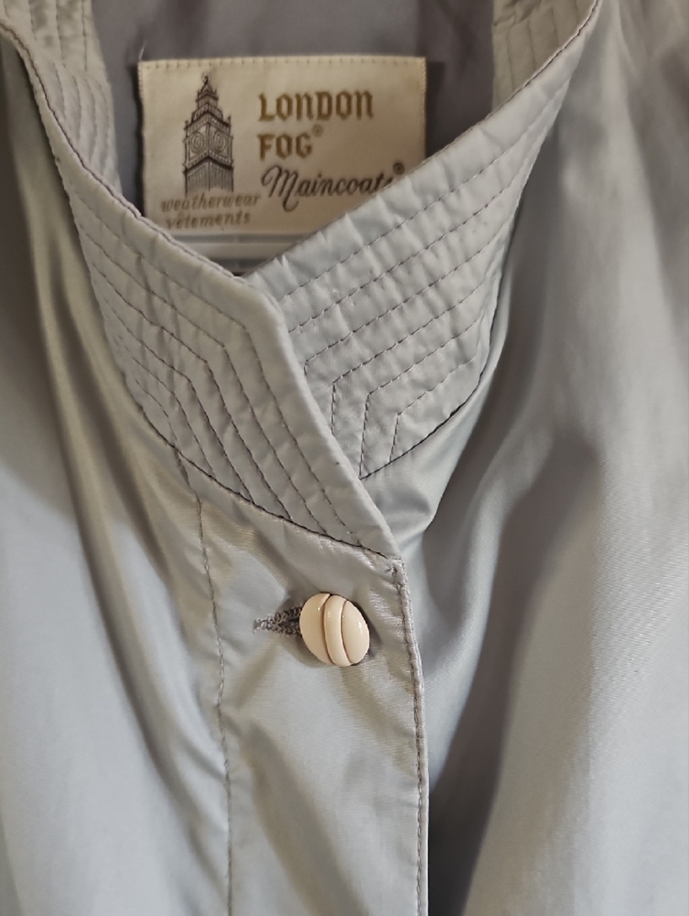 London Fog Light Gray Women's Trench Coat with Stand Collar - Picture 2 of 11